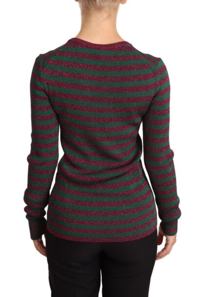 Dolce & Gabbana - Elegant Maroon and Green Striped Crewneck Sweater