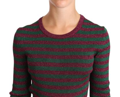 Dolce & Gabbana - Elegant Maroon and Green Striped Crewneck Sweater