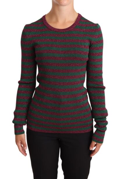 Dolce & Gabbana - Elegant Maroon and Green Striped Crewneck Sweater