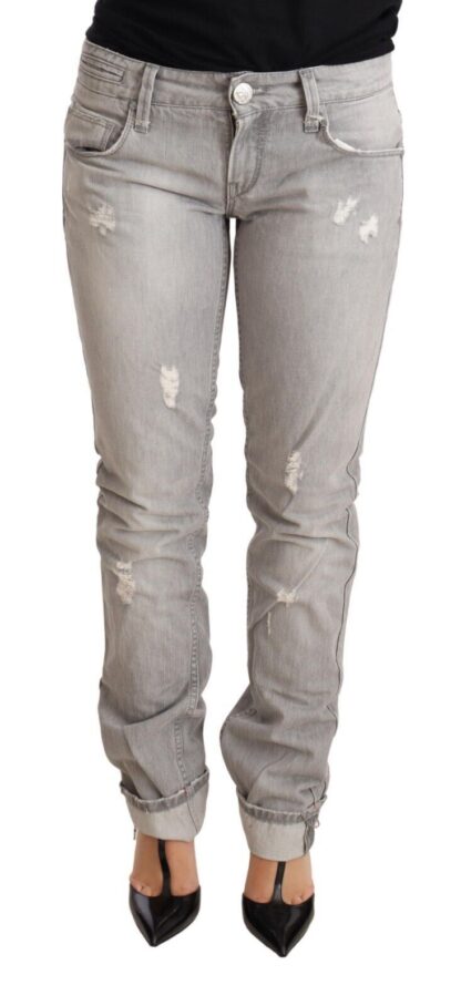 Acht - Chic Slim Fit Tattered Gray Wash Jeans