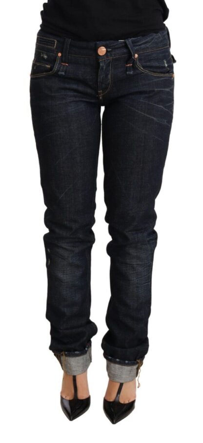 Acht - Elegant Low Waist Skinny Dark Blue Jeans