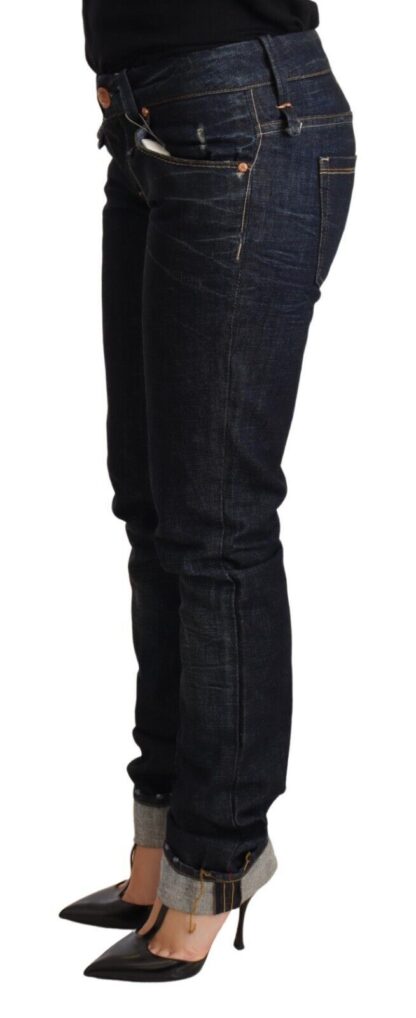 Acht - Elegant Low Waist Skinny Dark Blue Jeans