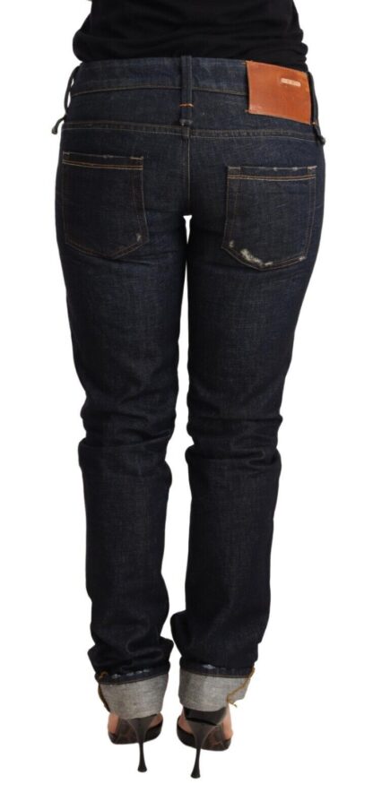 Acht - Elegant Low Waist Skinny Dark Blue Jeans