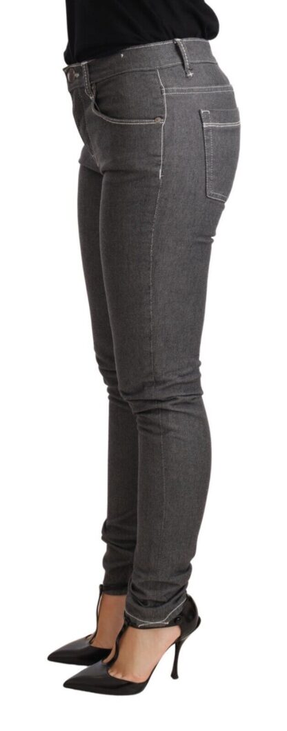 Acht - Elegant Gray Mid Waist Skinny Jeans