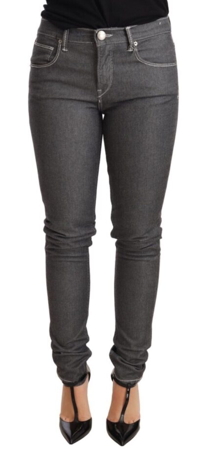 Acht - Elegant Gray Mid Waist Skinny Jeans