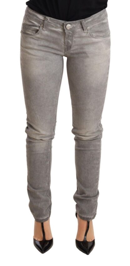 Acht - Chic Gray Washed Slim Fit Cotton Jeans