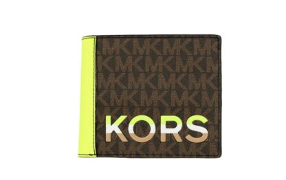 Michael Kors - Cooper Brown Neon Signature Leather Graphic Logo Billfold Wallet