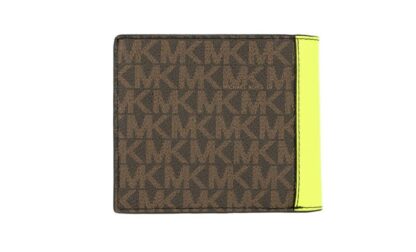 Michael Kors - Cooper Brown Neon Signature Leather Graphic Logo Billfold Wallet