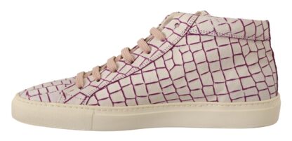 HIDE & JACK - Chic White & Burgundy Mid-Cut Leather Sneakers