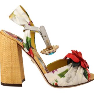 Dolce & Gabbana - Floral Embellished Heels Sandals in Beige