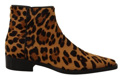 Dolce & Gabbana - Elegant Leopard Zip-Up Leather Boots