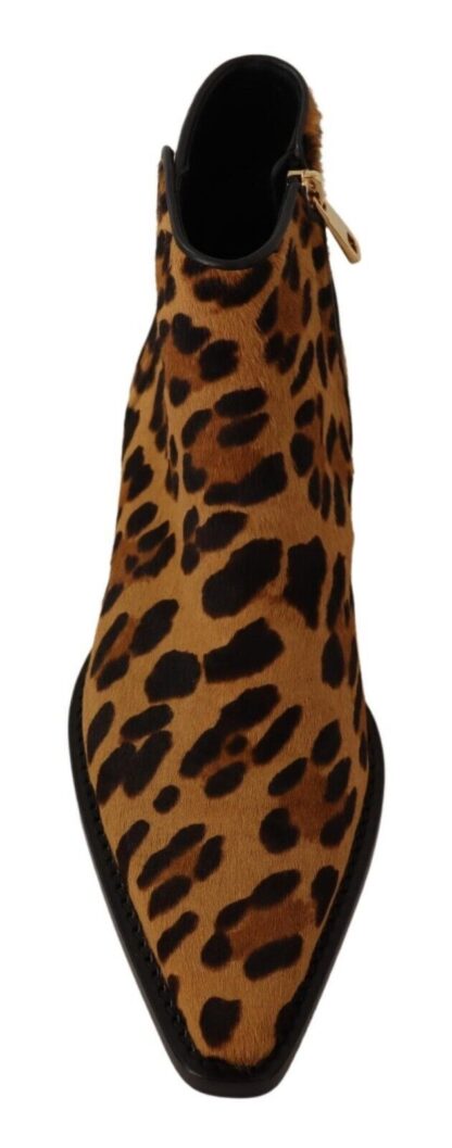 Dolce & Gabbana - Elegant Leopard Zip-Up Leather Boots