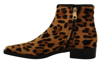 Dolce & Gabbana - Elegant Leopard Zip-Up Leather Boots