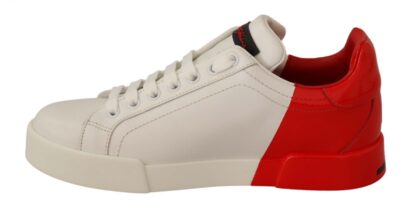 Dolce & Gabbana - Elegant Portofino Leather Sneakers - Chic White and Red