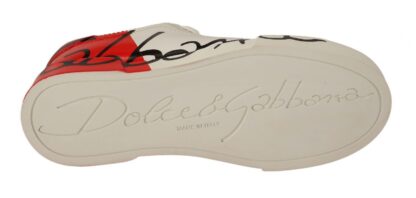 Dolce & Gabbana - Elegant Portofino Leather Sneakers - Chic White and Red