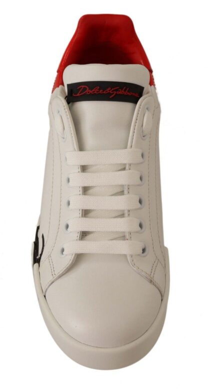 Dolce & Gabbana - Elegant Portofino Leather Sneakers - Chic White and Red