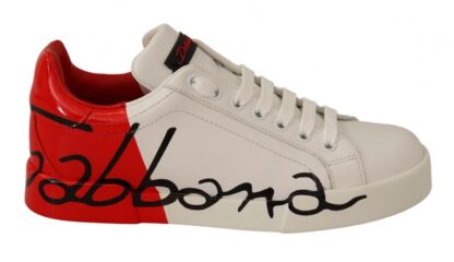 Dolce & Gabbana - Elegant Portofino Leather Sneakers - Chic White and Red