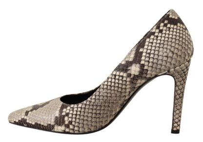 Sofia - Chic Gray Snake Print Leather Heels