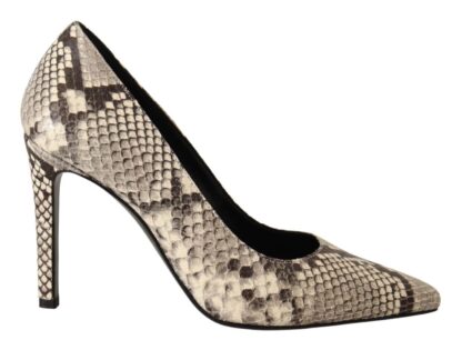 Sofia - Chic Gray Snake Print Leather Heels