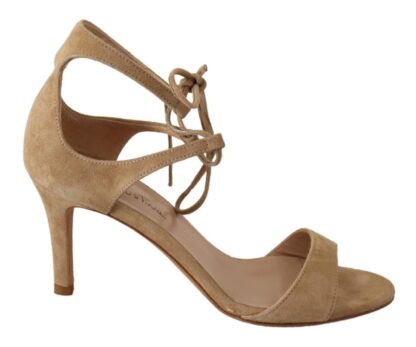 Maria Christina - Elegant Beige Suede Ankle Strap Heels