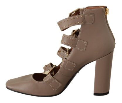 MY TWIN - Elegant Leather Multi-Buckle Heels in Brown