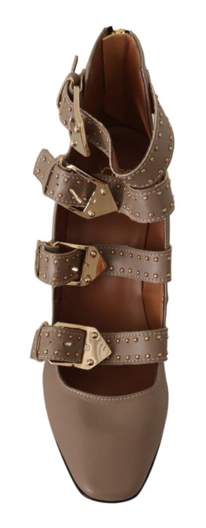 MY TWIN - Elegant Leather Multi-Buckle Heels in Brown