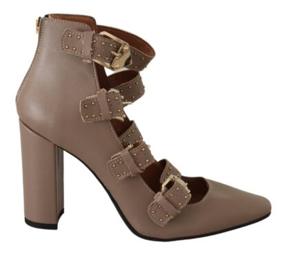 MY TWIN - Elegant Leather Multi-Buckle Heels in Brown