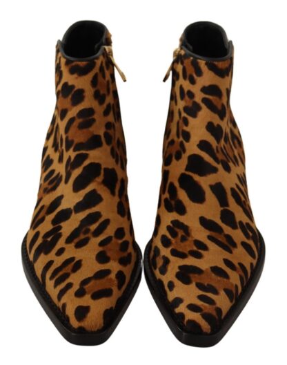 Dolce & Gabbana - Elegant Leopard Zip-Up Leather Boots