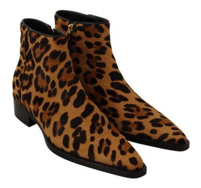 Dolce & Gabbana - Elegant Leopard Zip-Up Leather Boots