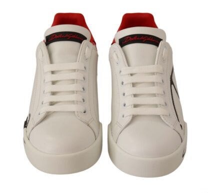 Dolce & Gabbana - Elegant Portofino Leather Sneakers - Chic White and Red