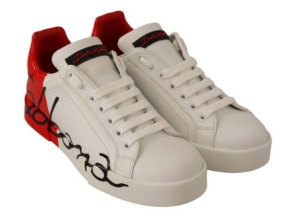 Dolce & Gabbana - Elegant Portofino Leather Sneakers - Chic White and Red