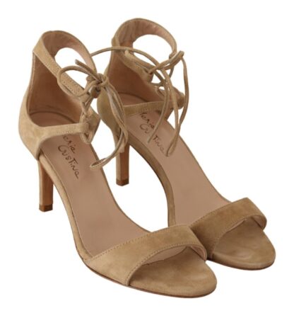 Maria Christina - Elegant Beige Suede Ankle Strap Heels