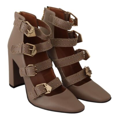 MY TWIN - Elegant Leather Multi-Buckle Heels in Brown