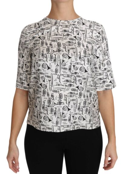 Dolce & Gabbana - Elegant Trumpet Print Silk Blouse Top