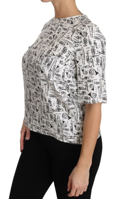 Dolce & Gabbana - Elegant Trumpet Print Silk Blouse Top