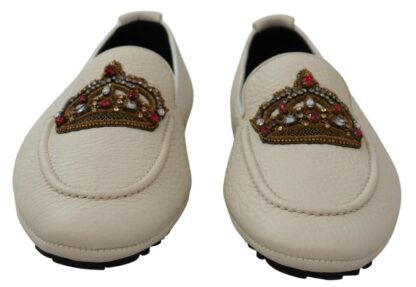 Dolce & Gabbana - Elegant Beige Leather Loafers Slides Dress Shoes