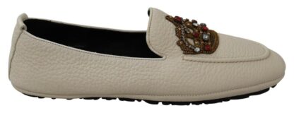 Dolce & Gabbana - Elegant Beige Leather Loafers Slides Dress Shoes