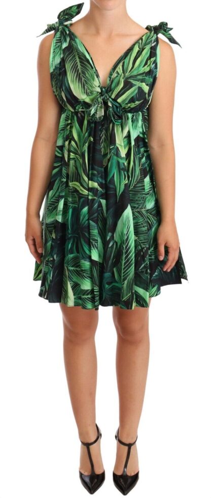 Dolce & Gabbana - Elegant Flared Mini A-Line Dress in Green Leaf Print