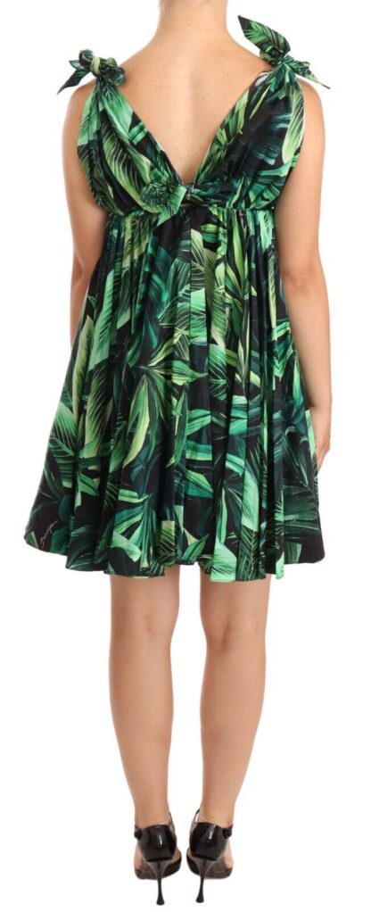 Dolce & Gabbana - Elegant Flared Mini A-Line Dress in Green Leaf Print