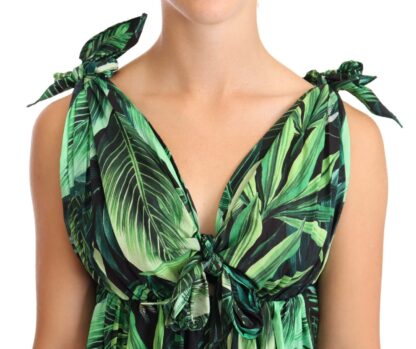 Dolce & Gabbana - Elegant Flared Mini A-Line Dress in Green Leaf Print