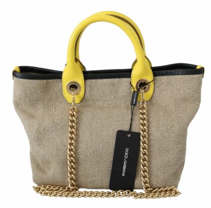 Dolce & Gabbana - Beige Linen-Calf Tote with Gold Chain