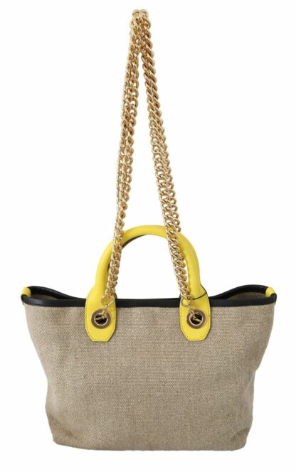 Dolce & Gabbana - Beige Linen-Calf Tote with Gold Chain