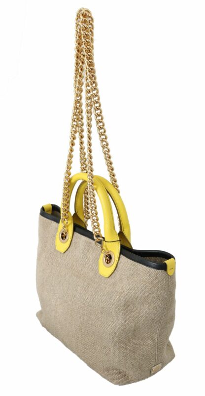 Dolce & Gabbana - Beige Linen-Calf Tote with Gold Chain