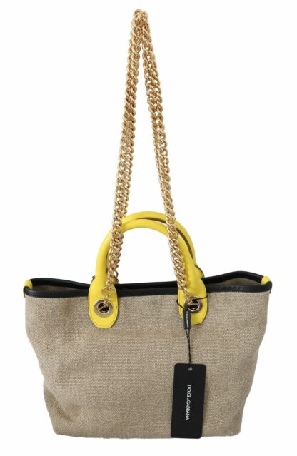 Dolce & Gabbana - Beige Linen-Calf Tote with Gold Chain