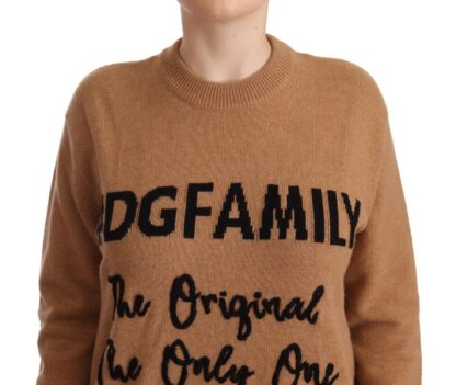 Dolce & Gabbana - Chic Beige Cashmere Crewneck Sweater with #dgfamily Motive