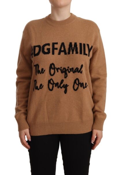 Dolce & Gabbana - Chic Beige Cashmere Crewneck Sweater with #dgfamily Motive