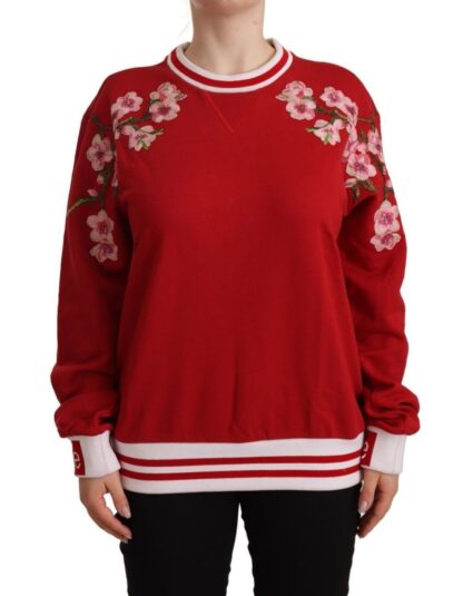 Dolce & Gabbana - Elegant Red Crewneck Pullover with Floral Motif