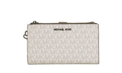 Michael Kors - Jet Set Travel Bright White PVC Large Double Zip Wristlet Wallet