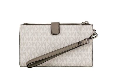 Michael Kors - Jet Set Travel Bright White PVC Large Double Zip Wristlet Wallet