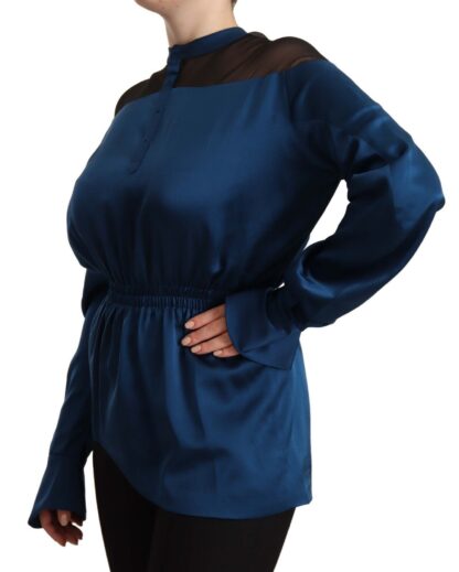 Masha Ma - Elegant Crew Neck Silk Blouse in Blue